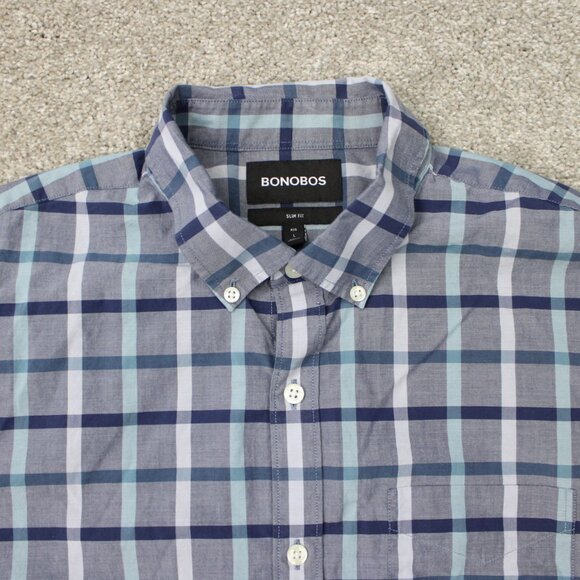 Bonobos Shirt Mens Large Blue Plaid Slim Fit 100% Cotton Long Sleeve Button - Picture 6 of 14